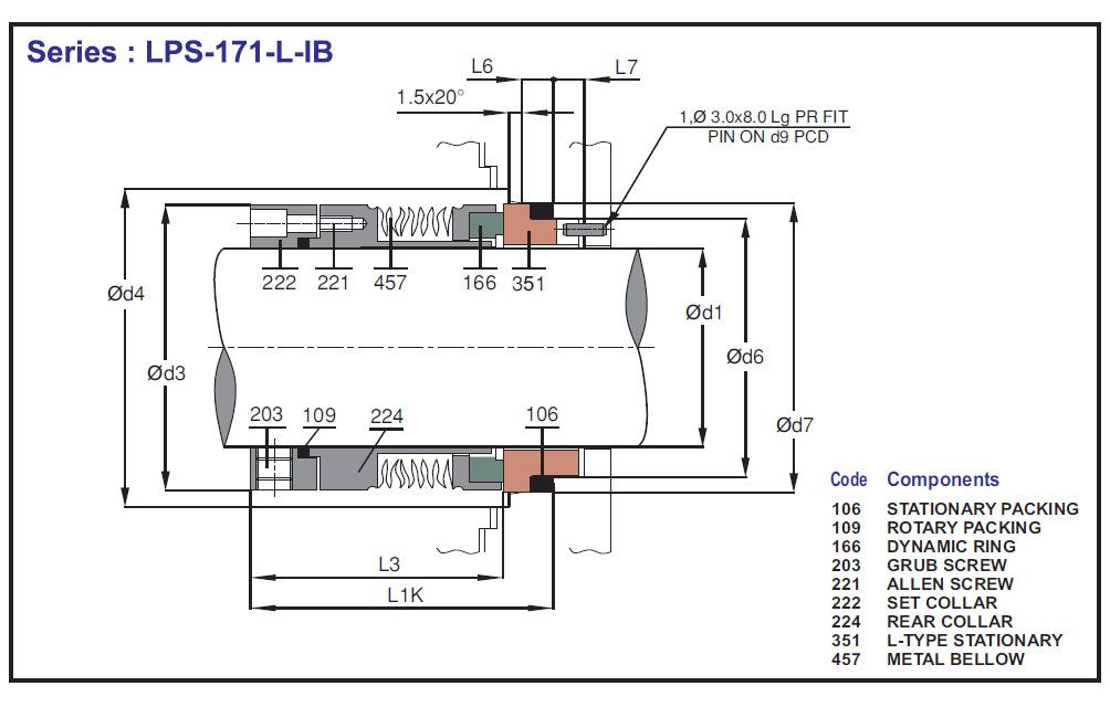 Metal Bellow Mechanical Seal - LPS-171-L-IB